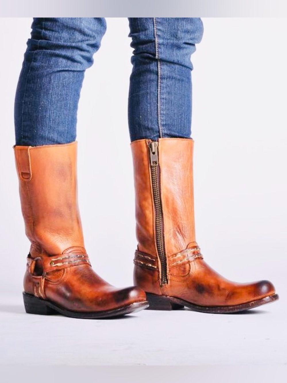 Bed Stu Cobbler Series Handcrafted Leather Mid Calf Riding Boots 8 Brown Tan